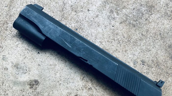 Original Colt Ace Conversion Unit Slide, Front and Rear Sight, Post War Sample