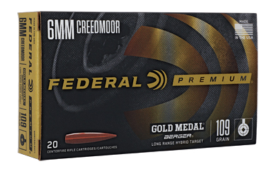 Federal, Gold Medal, 6MM Creedmoor, 109 Grain, Berger Long Range Hybrid Target, 20 Round Box Warning
