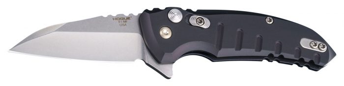 Hogue 24160 X1 MicroFlip 2.75" Folding Wharncliffe Plain Tumble Polish Tumble Polish CPM 154 SS Blade/Matte Black Anodized Aluminum Handle Includes Pocket Clip