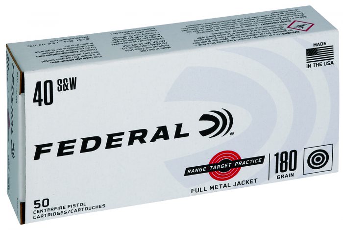 Federal RTP40180 Range & Target  40S&W 180gr Full Metal Jacket 50 Per Box/20 Case