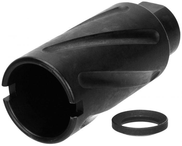TacFire MZ1007N Spiral Fluted Muzzle Brake Black Oxide Steel with 1/2"-28 tpi Threads, 2.60" OAL & 1.12" Diameter for 5.56x45mm NATO AR-15