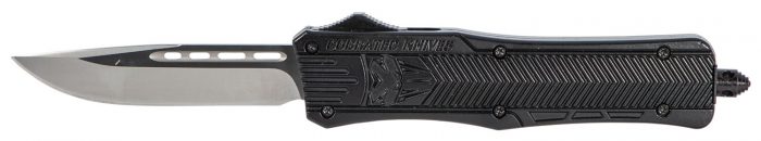 CobraTec Knives MBCTK1MDNS CTK-1  Medium 3" OTF Drop Point Plain D2 Steel Blade/Black Aluminum Handle Features Glass Breaker Includes Side Button