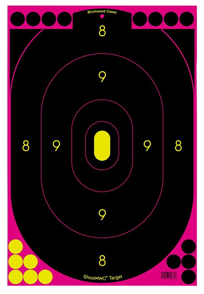 Birchwood Casey 34633 Shoot-N-C Reactive Target Self-Adhesive Paper Black/Pink 12"x18" Oval Silhouette 100 Pack