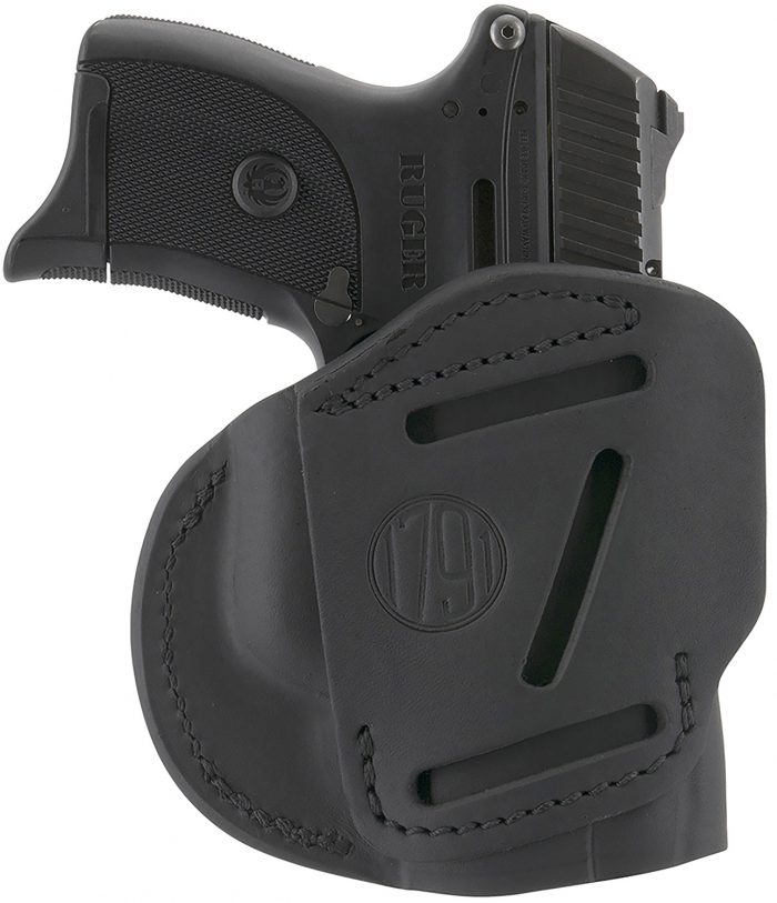 1791 Gunleather 4WH4SBLL 4-Way  IWB/OWB Size 04 Stealth Black Leather Belt Clip Compatible w/Glock 26/Springfield XD/XDS/S&W M&P Shield Plus Left Hand