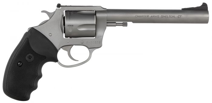 Charter Arms 74460 Bulldog Target Large 44 Special, 5 Shot 6" Matte Stainless Steel Barrel, Cylinder & Frame w/Black Finger Grooved Rubber Grip