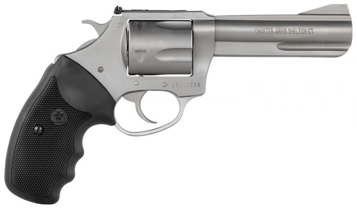 Charter Arms 79942 Pitbull  Large 9mm Luger 5 Shot 4.20" Matte Stainless Steel Barrel, Cylinder & Frame w/Black Finger Grooved Rubber Grip