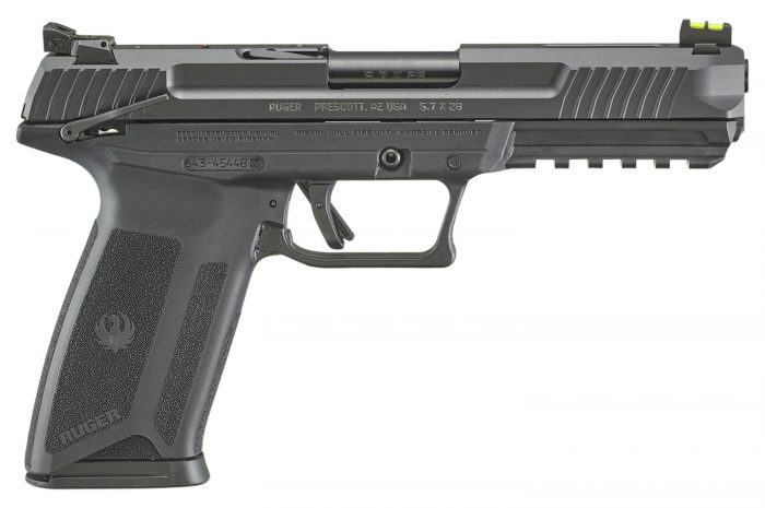 Ruger 16402 Ruger-5.7  5.7x28mm  4.94" Barrel 10+1, Black Polymer Frame With Picatinny Acc. Rail, Drilled & Tapped Lightening Cut Steel Slide, Ambidextrous Safety, Optics Ready