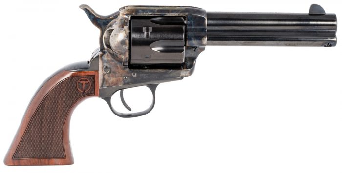 Taylors & Company 550180 Smoke Wagon  357 Mag Caliber with 4.75" Blued Finish Barrel, 6rd Capacity Blued Finish Cylinder, Color Case Hardened Finish Steel Frame & Checkered Walnut Grip