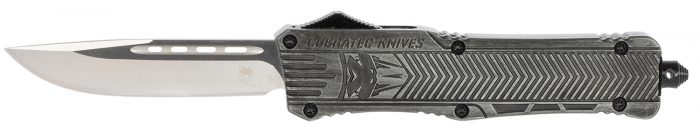 CobraTec Knives LSWCTK1LDNS CTK-1  Large 3.75" OTF Drop Point Plain D2 Steel Blade/ Stonewashed Aluminum Handle Features Glass Breaker Includes Pocket Clip