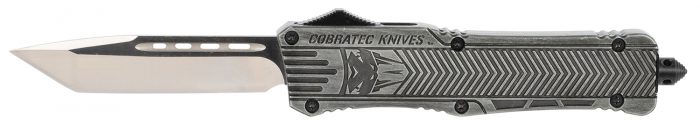 CobraTec Knives LSWCTK1LTNS CTK-1  Large 3.75" OTF Tanto Plain D2 Steel Blade/Stonewashed Aluminum Handle Features Glass Breaker Includes Pocket Clip