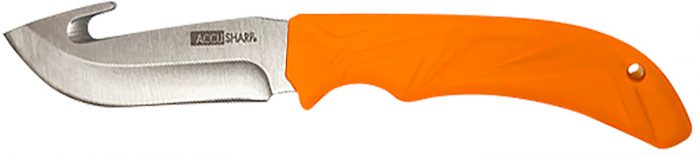 AccuSharp 729C Gut Hook  3.50" Fixed Gut Hook Plain Stainless Steel Blade/Blaze Orange Rubber Handle Includes Belt Carry Pouch