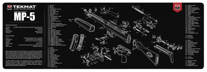 TekMat TEKR36HKMP5 MP5 Cleaning Mat Black/White Rubber 12"x36" HK MP5 Parts Diagram