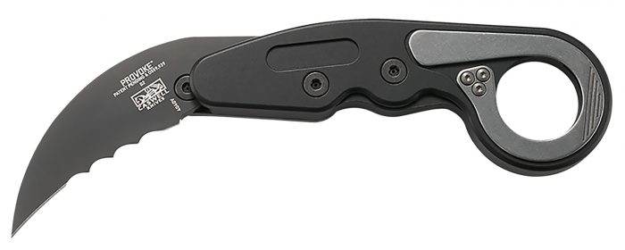 CRKT 4040V Provoke  2.41" Folding Hawkbill Veff Serrated Black TiCN D2 Steel Blade, Black Aluminum Handle, Includes Pocket Clip