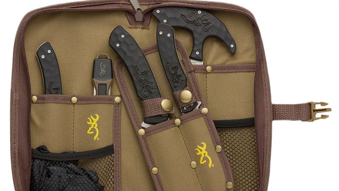 Browning 3220422B Primal Combo  Fixed Bone Saw/Caper/Gut Tool/Sharpening Tool/Skinner 8Cr13MoV SS Blade, Black Polymer w/Rubber Overmold Handle, 6 Piece Set, Includes Case/Gloves