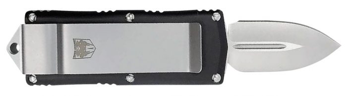 CobraTec Knives BLKOTFMC Money Clip  1.75" OTF Plain D2 Steel Blade/Black Aluminum Handle Includes Pocket Clip