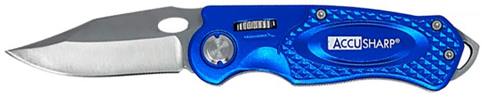 AccuSharp 701C Sport  3" Folding Plain Stainless Steel Blade/Blue Anodized Aluminum Handle Includes Belt Clip