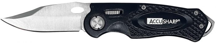 AccuSharp 703C Sport  3" Folding Plain Stainless Steel Blade/Black Anodized Aluminum Handle Includes Belt Clip