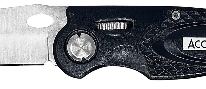 AccuSharp 703C Sport  3" Folding Plain Stainless Steel Blade/Black Anodized Aluminum Handle Includes Belt Clip
