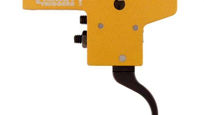 Timney Triggers 201 Featherweight  Curved Trigger with 3 lbs Draw Weight & Yellow/Black Finish for Mauser 98FN