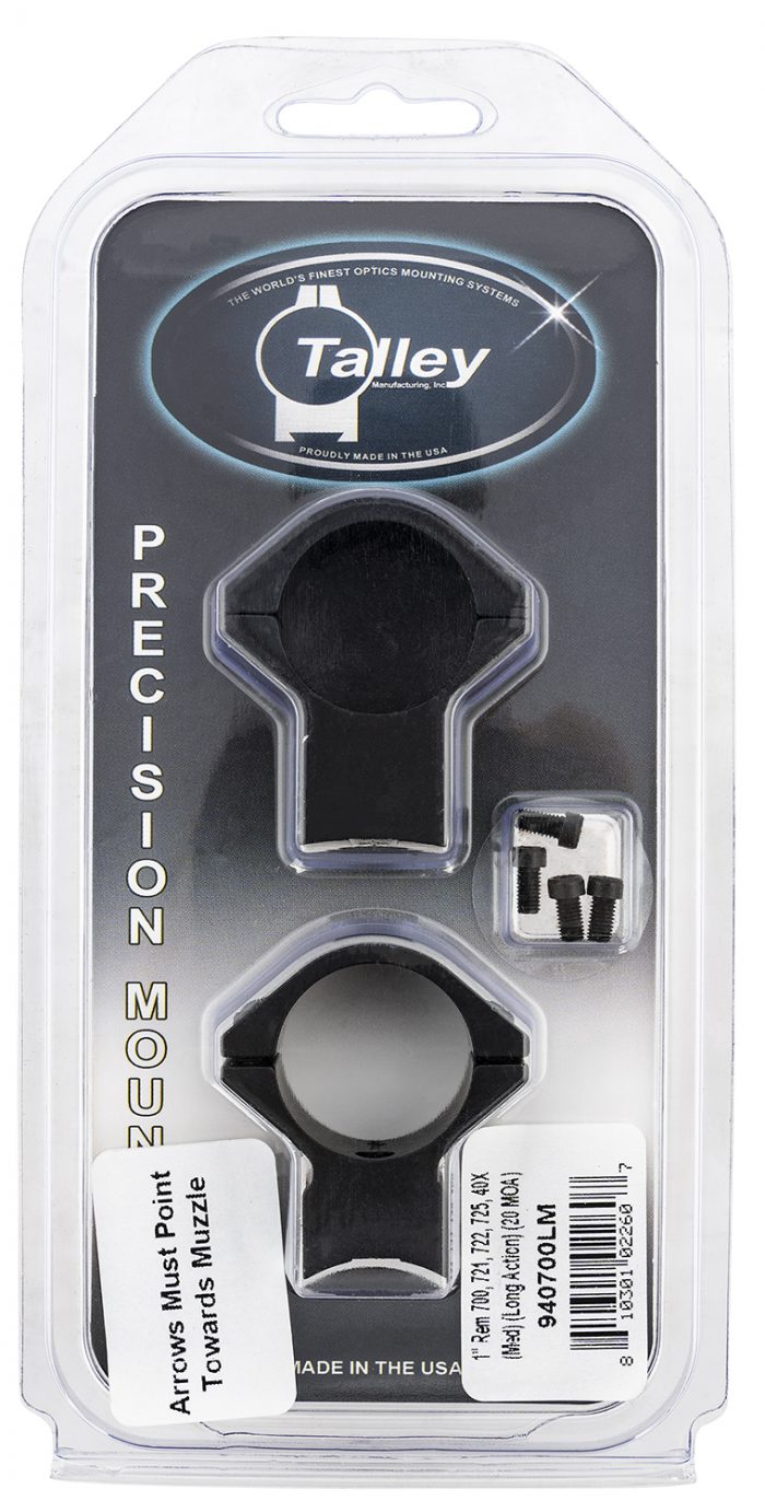 Talley 940700LM Scope Mount/Ring Combo  Black Anodized Aluminum 1" Tube Remington 700/721/722/725/40X Medium Rings Long Action 20 MOA