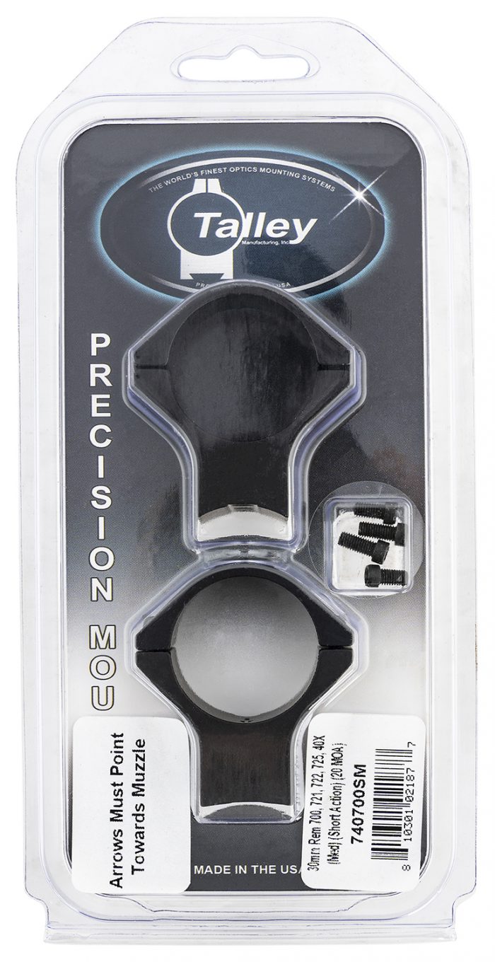 Talley 740700SM Scope Mount/Ring Combo  Black Anodized Aluminum 30mm Tube Remington 700/721/722/725/40X Medium Rings Short Action 20 MOA