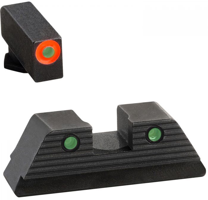 AmeriGlo GL816 Trooper Sight Set for Glock  Green Tritium Orange Outline Front Sight-Green Tritium Black Outline Rear Sight
