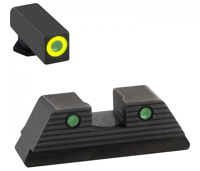 AmeriGlo GL820 Trooper Sight Set for Glock  Green Tritium Lumigreen Outline Front Sight-Green Tritium Black Outline Rear Sight