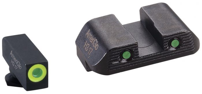 AmeriGlo GL822 Trooper Sight Set for Glock  Green Tritium LumiGreen Outline Front Sight-Green Tritium Black Outline Rear Sight