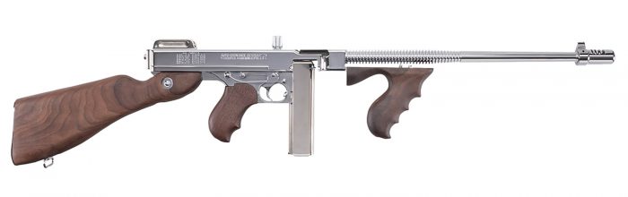 Thompson TI50DCR 1927A-1 Deluxe Carbine 45 ACP Caliber with 18" Barrel, 20+1 Capacity (Stick), 50+1 Capacity (Drum), Hard-Chrome Plated Metal Finish, American Walnut Stock Wood Grip Right Hand