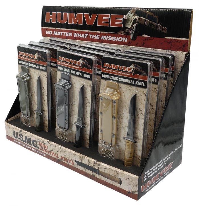 Humvee Adventure Gear HMVDBUSMC Humvee Combat Knife Display 3.5" USMC Combat Knife Display
