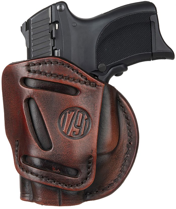 1791 Gunleather 4WH3VTGR 4-Way  IWB/OWB Size 03 Vintage Leather Belt Clip Compatible w/Glock 26/Ruger LC9/S&W M&P Shield/2.0 9/40 Right Hand