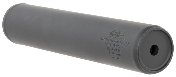 Barrett 18415 AM 338 made of Black Titanium with 1.90" Diameter, 10.30" OAL & 5/8"-24 tpi Thread Pattern for 338 Cal or Lower Includes Barrett Muzzle Brake Adaptor
