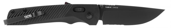 S.O.G SOG11180241 Flash AT 3.45" Folding Part Serrated Black TiNi Cryo D2 Steel Blade/Blackout GRN Handle Includes Pocket Clip