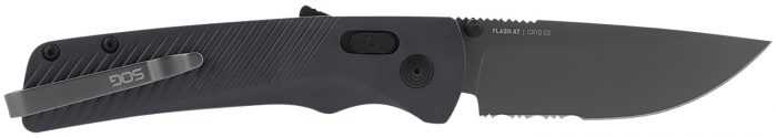 S.O.G SOG11180641 Flash AT 3.45" Folding Part Serrated TiNi Cryo D2 Steel Blade/ Urban Grey GRN Handle Includes Pocket Clip