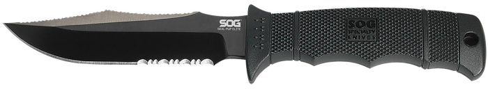 S.O.G SOGE37TK Seal Pup Elite 4.85" Fixed Clip Point Part Serrated Black Hardcased TiCN AUS-8A SS Blade/Black w/Grip Lines GRN Handle Includes Lanyard/Sheath