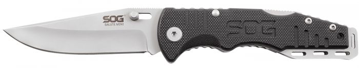 S.O.G SOGFF1001C Salute Mini 3.10" Folding Clip Point Plain Bead Blasted 8Cr13MoV SS Blade Black G10 Handle Includes Pocket Clip