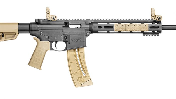 Smith & Wesson 10210 M&P 15-22 Sport 22 LR 25+1 16.50" Carbon Steel Barrel, Black Metal Finish, Adjustable Magpul MOE SL Flat Dark Earth Stock, Magpul Folding MBUS Sights, Magpul M-Lok Mounting System