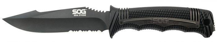 S.O.G SOGSS1003CP Seal Strike 4.90" Fixed Clip Point Part Serrated AUS-8A SS Blade Black Textured GRN/SS Handle Includes Belt Clip/Sheath