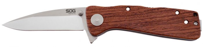 S.O.G SOGTWI17CP Twitch II 2.65" Folding Drop Point Plain Satin AUS-8A SS Blade Brown Rosewood Handle Includes Pocket Clip