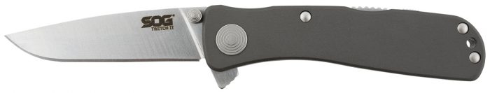 S.O.G SOGTWI8CP Twitch II 2.65" Folding Drop Point Plain Satin AUS-8A SS Blade Gray Anodized Aluminum Handle Includes Belt Clip