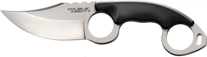 Cold Steel CS39FN Double Agent ll 3" Fixed Plain Satin AUS-8A SS Blade Black w/Double Ring Griv-Ex Handle Includes Bead Chain Lanyard/Sheath