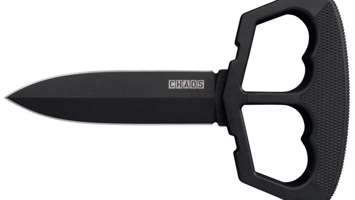 Cold Steel CS80NT3 Chaos Push Knife 5" Fixed Plain Black Matte Powder Coat SK-5 Steel Blade/ Black w/D-Guard Handle Griv-Ex w/Overmold Kray-Ex Handle Includes Belt Loop/Sheath