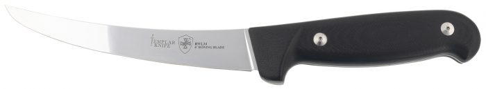 Templar Knife K6BBK362 Boning  6" Fixed Plain Damasteel Blade, 5" Black G10 Handle