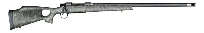 Christensen Arms CA10269815323 Summit TI  Full Size 28 Nosler 3+1, 26" Natural Titanium Steel Threaded Barrel, Natural Titanium Aluminum Receiver, Green w/Black/Tan Webbing Fixed Thumbhole Stock
