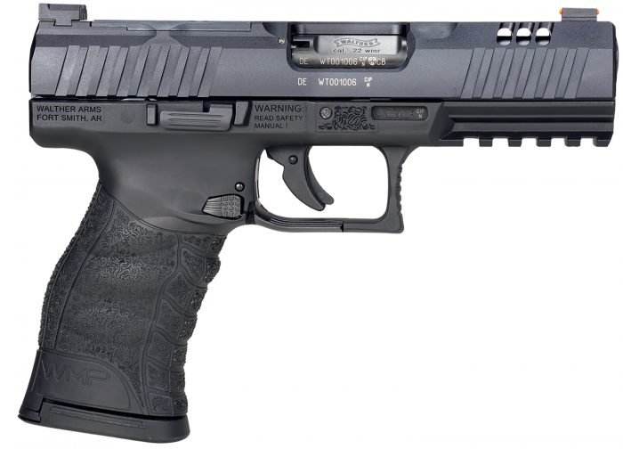 Walther Arms 5220300 WMP Optic Ready 22 WMR 15+1 4.50" Stainless Steel Barrel, Black Optic Ready/Serrated Slide, Black Polymer Frame w/Picatinny Rail, Black Polymer Grip, Ambidextrous