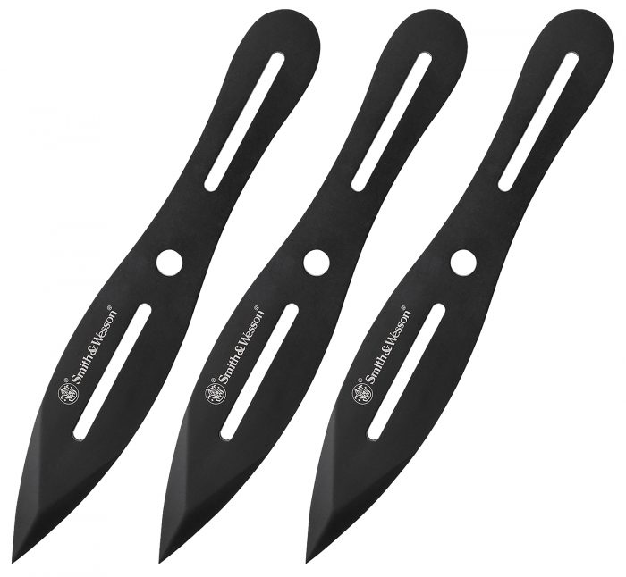 Smith & Wesson Knives SWTK8BCP Bullseye Throwing Knives 4.26" Fixed Plain Black Oxide 2Cr13MoV SS Blade, Black Stainless Steel Handle, Includes Sheath, 8" OAL, Set of 3