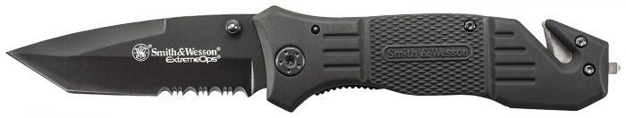 Smith & Wesson Knives SWFR2SCP Extreme Ops  3.30" Folding Tanto Part Serrated Stainless Steel Blade 4.70" Black Includes Pocket Clip