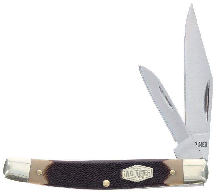 Old Timer 1179231 Middleman Jack 2.50" 1.70" Folding Clip/Sheepsfoot Plain Stainless Steel Blade Black/Tan Sawcut Bone Handle