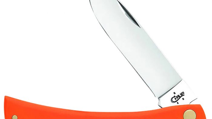 Case 80512 Sod Buster  3.30" Folding Skinner Plain Mirror Polished Tru-Sharp SS Blade, Smooth Orange Synthetic Handle