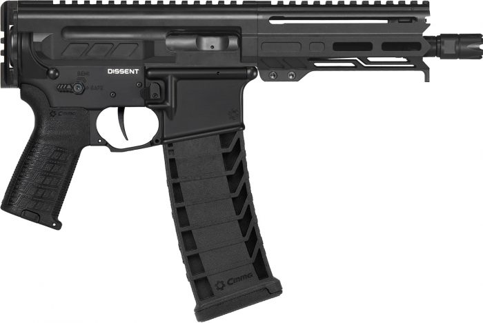 CMMG 94A6867AB Dissent MK4 9mm Luger 33+1 6.50", Black, Picatinny Brace Adapter, 5.50" M-LOK Handguard, Left Side Charging Handle, Zeroed Linear Comp, Zeroed Drop-In Single Stage Trigger